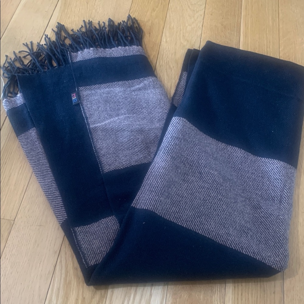 Vintage MIR Navy and White Striped Knit Scarf.100%wool.